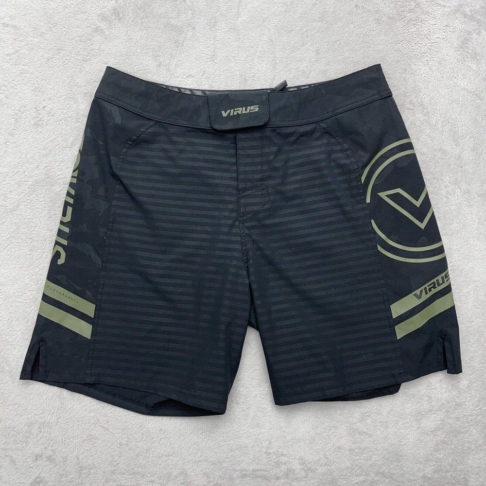 Virus Mens MMA Shorts 32 Fit Black Jiu Jitsu Kick Boxing Muay Thai